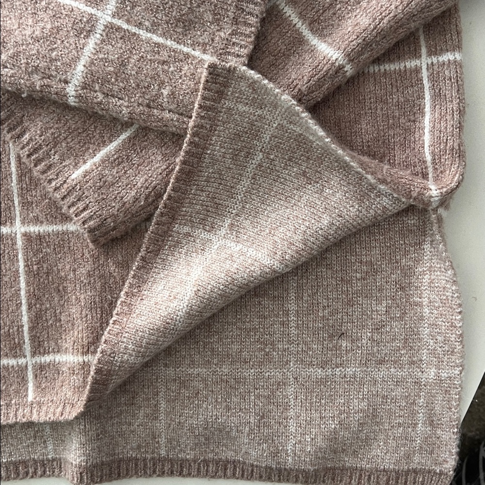 Madewell Windowpane Neutral Checkerboard Turtleneck Merino Blend Wool Sweater S - Picture 3 of 5